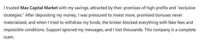 Max Capital Market 3 screen