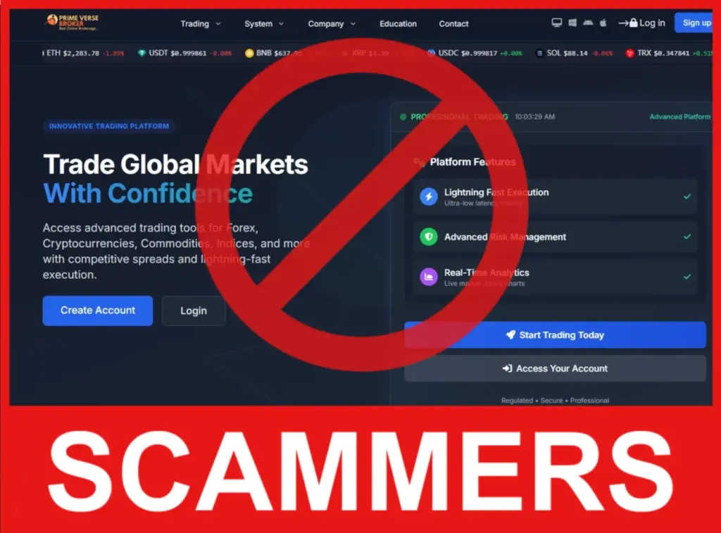 Prime Verse Broker face screen